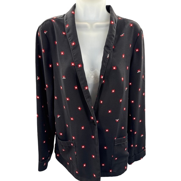 Scotch & Soda Blazer Jacket Size Medium Black Red Sun Atomic Print - Picture 2 of 12